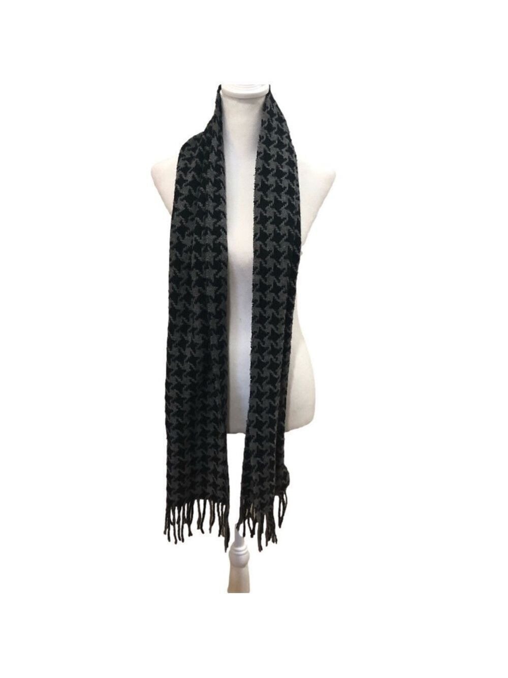 H&M wool blend neck scarf with fringe. Black and gray.